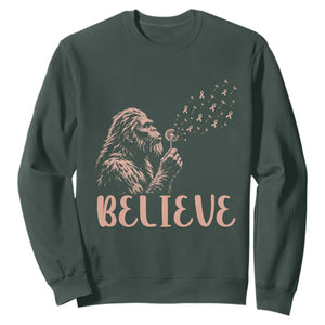 Funny Bigfoot Blowing Dandelion Flower Graphic Sweatshirt Believe Endometrial Cancer Awareness