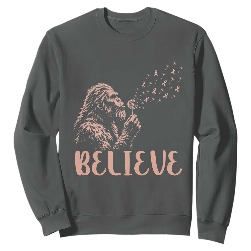 Funny Bigfoot Blowing Dandelion Flower Graphic Sweatshirt Believe Endometrial Cancer Awareness