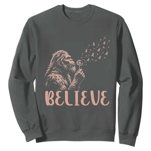 Funny Bigfoot Blowing Dandelion Flower Graphic Sweatshirt Believe Endometrial Cancer Awareness