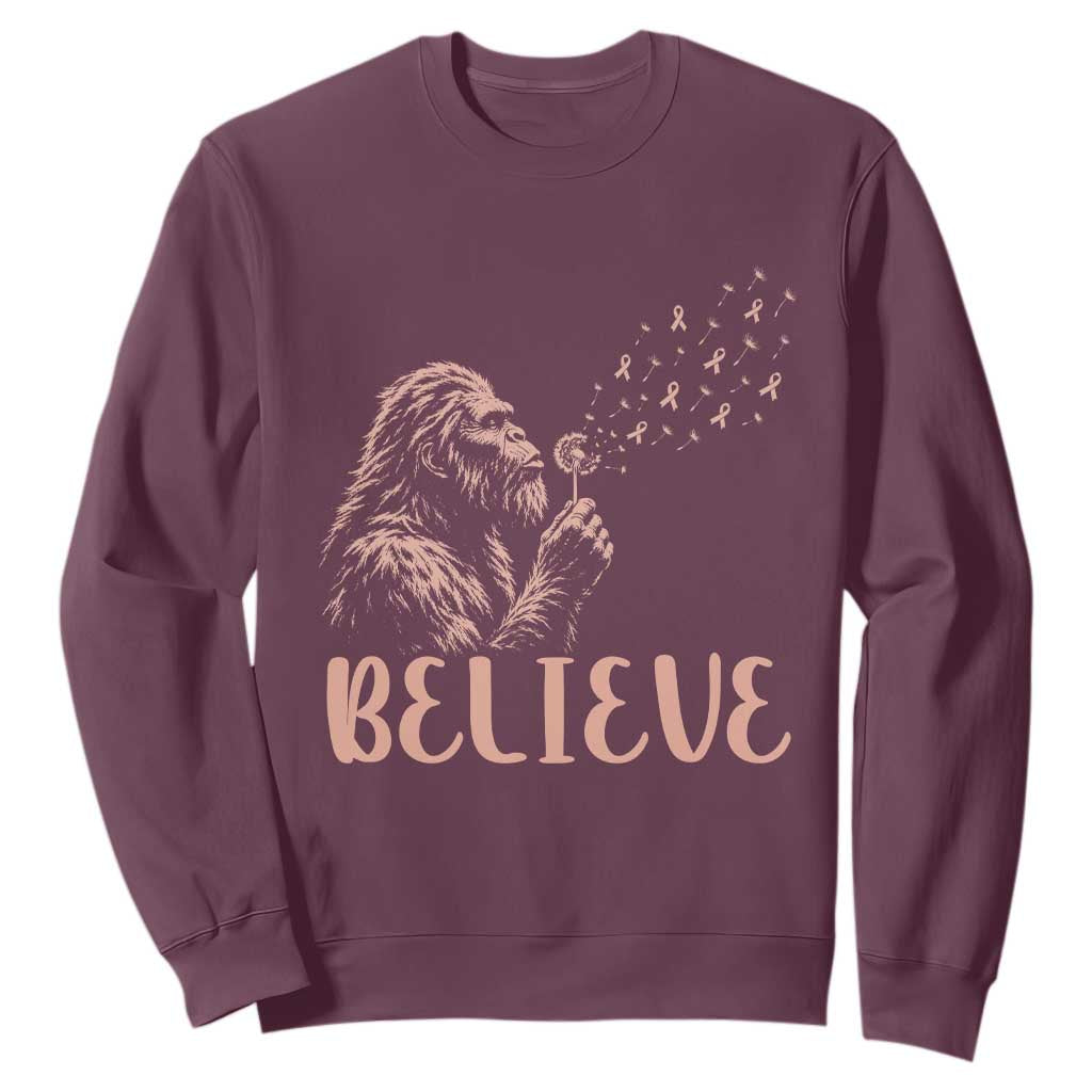 Funny Bigfoot Blowing Dandelion Flower Graphic Sweatshirt Believe Endometrial Cancer Awareness