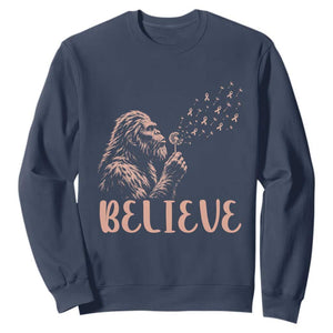 Funny Bigfoot Blowing Dandelion Flower Graphic Sweatshirt Believe Endometrial Cancer Awareness