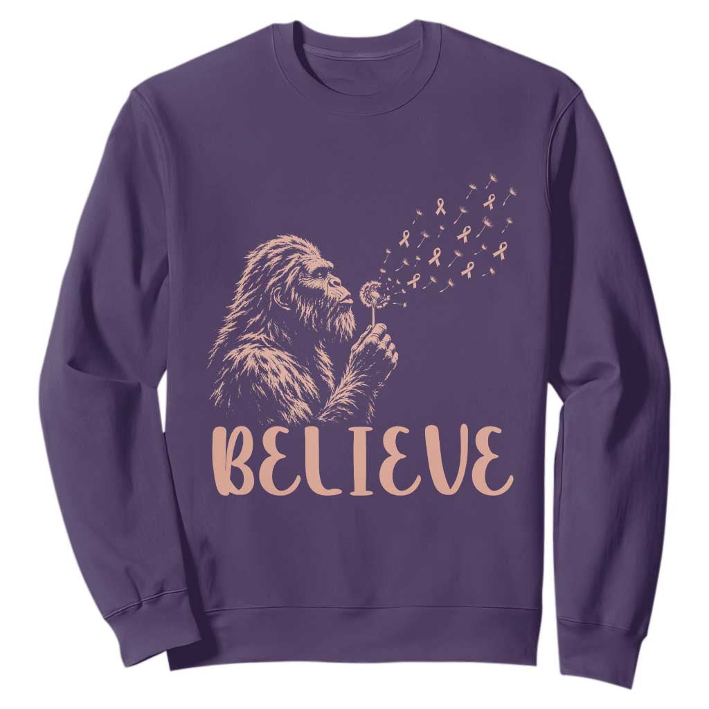 Funny Bigfoot Blowing Dandelion Flower Graphic Sweatshirt Believe Endometrial Cancer Awareness