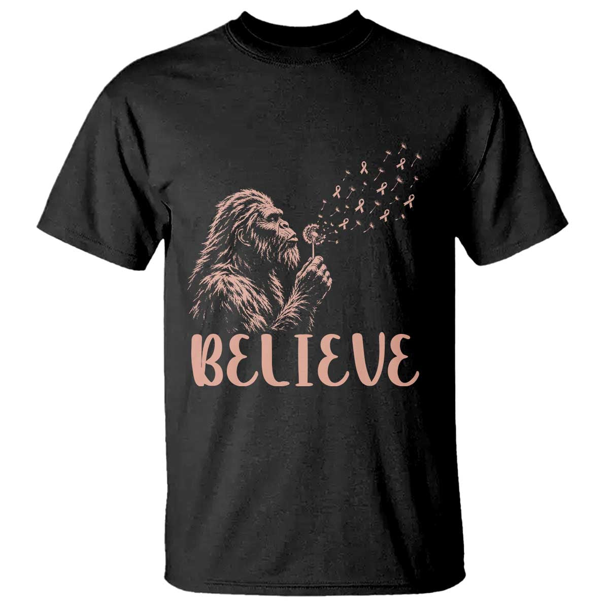 Funny Bigfoot Blowing Dandelion Flower Graphic T Shirt Believe Endometrial Cancer Awareness
