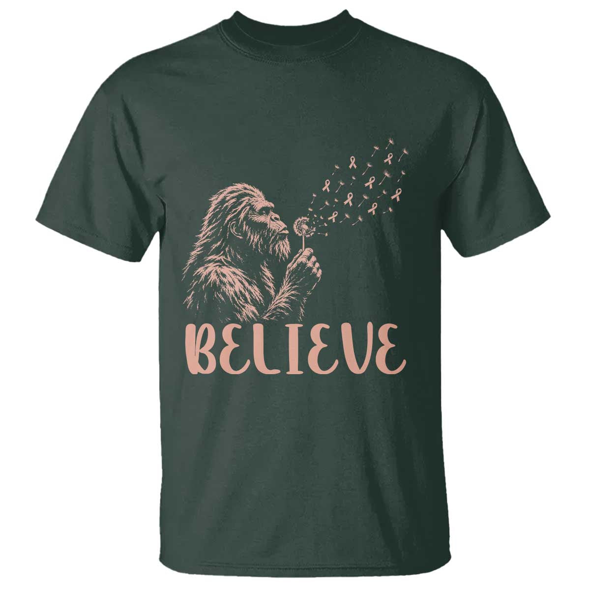 Funny Bigfoot Blowing Dandelion Flower Graphic T Shirt Believe Endometrial Cancer Awareness