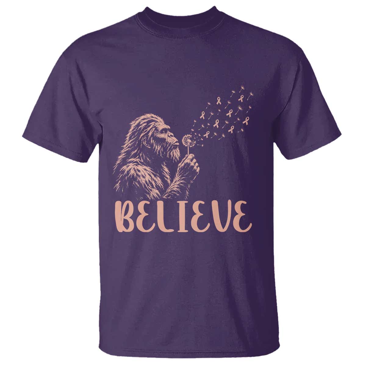 Funny Bigfoot Blowing Dandelion Flower Graphic T Shirt Believe Endometrial Cancer Awareness