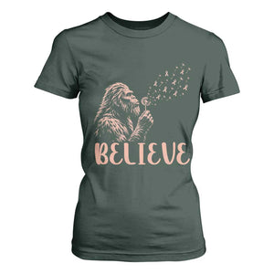 Funny Bigfoot Blowing Dandelion Flower Graphic T Shirt For Women Believe Endometrial Cancer Awareness