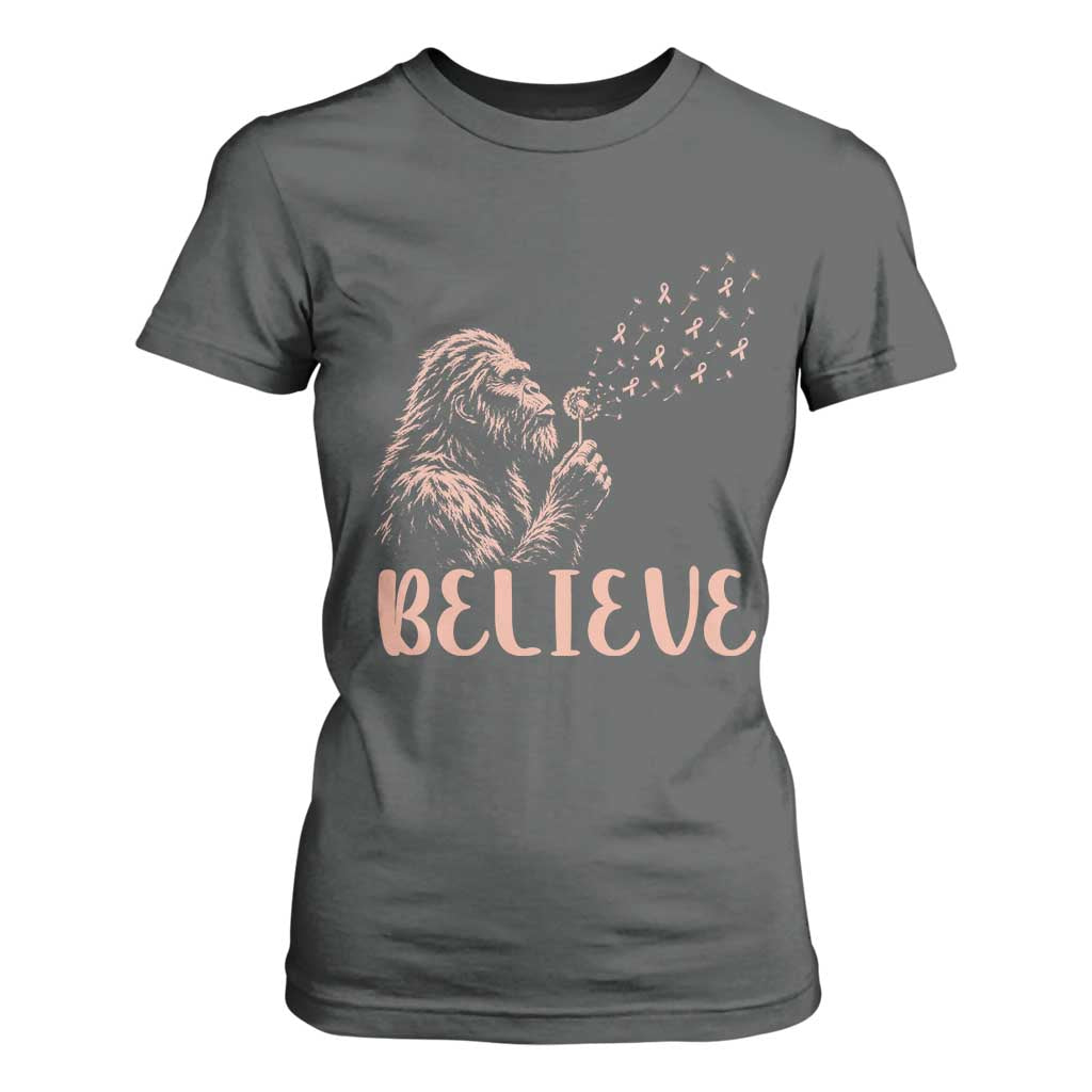 Funny Bigfoot Blowing Dandelion Flower Graphic T Shirt For Women Believe Endometrial Cancer Awareness