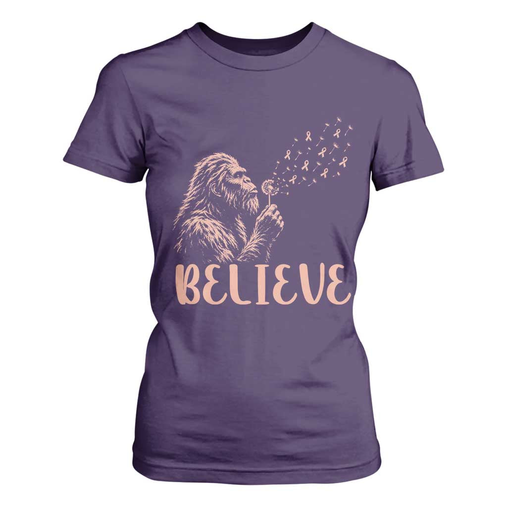 Funny Bigfoot Blowing Dandelion Flower Graphic T Shirt For Women Believe Endometrial Cancer Awareness