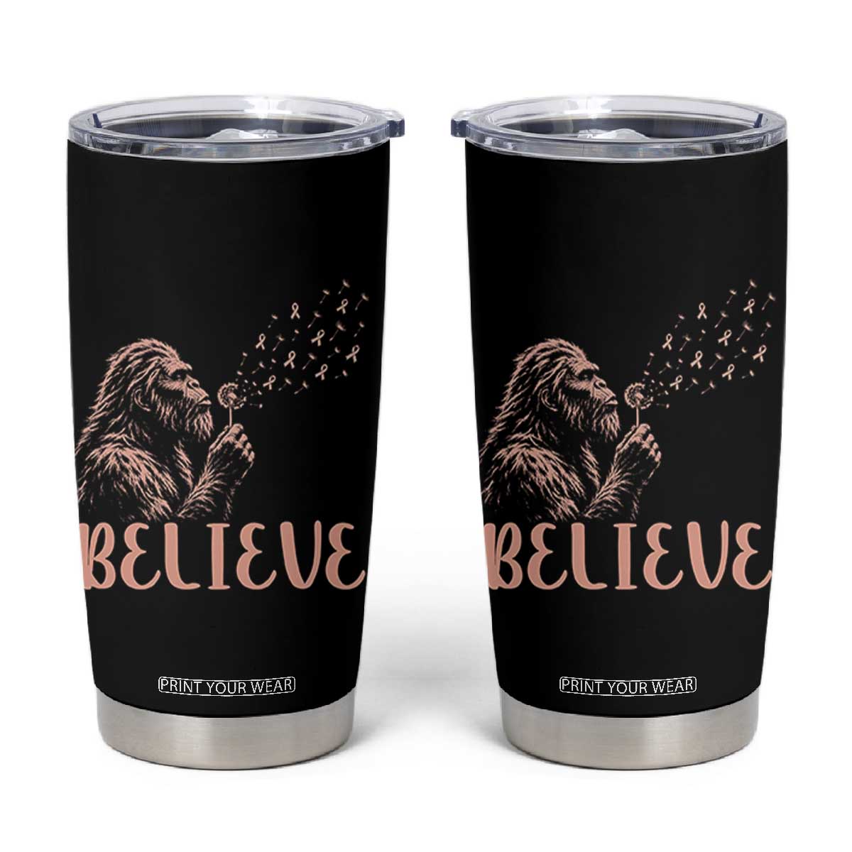 Funny Bigfoot Blowing Dandelion Flower Graphic Tumbler Cup Believe Endometrial Cancer Awareness TS12 Black Print Your Wear