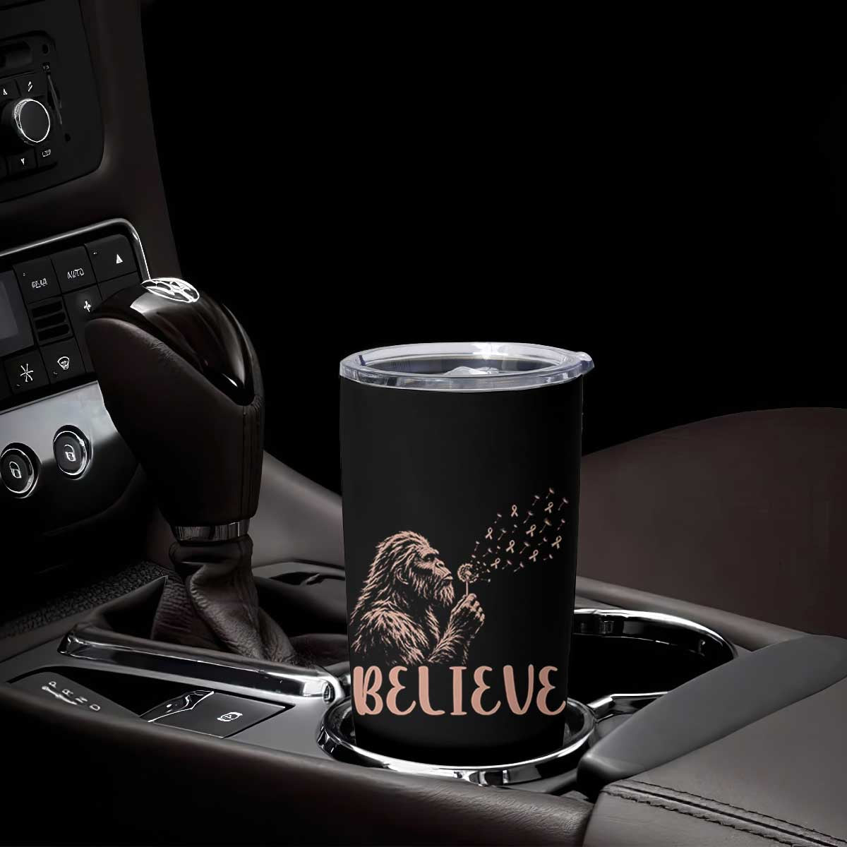 Funny Bigfoot Blowing Dandelion Flower Graphic Tumbler Cup Believe Endometrial Cancer Awareness