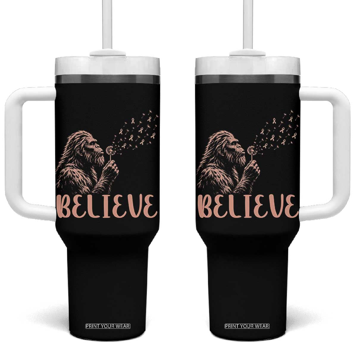 Funny Bigfoot Blowing Dandelion Flower Graphic Tumbler With Handle Believe Endometrial Cancer Awareness TS12 One Size: 40 oz Black Print Your Wear