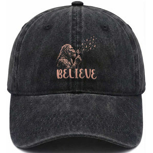 Funny Bigfoot Blowing Dandelion Flower Graphic Washed Cotton Baseball Cap Believe Endometrial Cancer Awareness