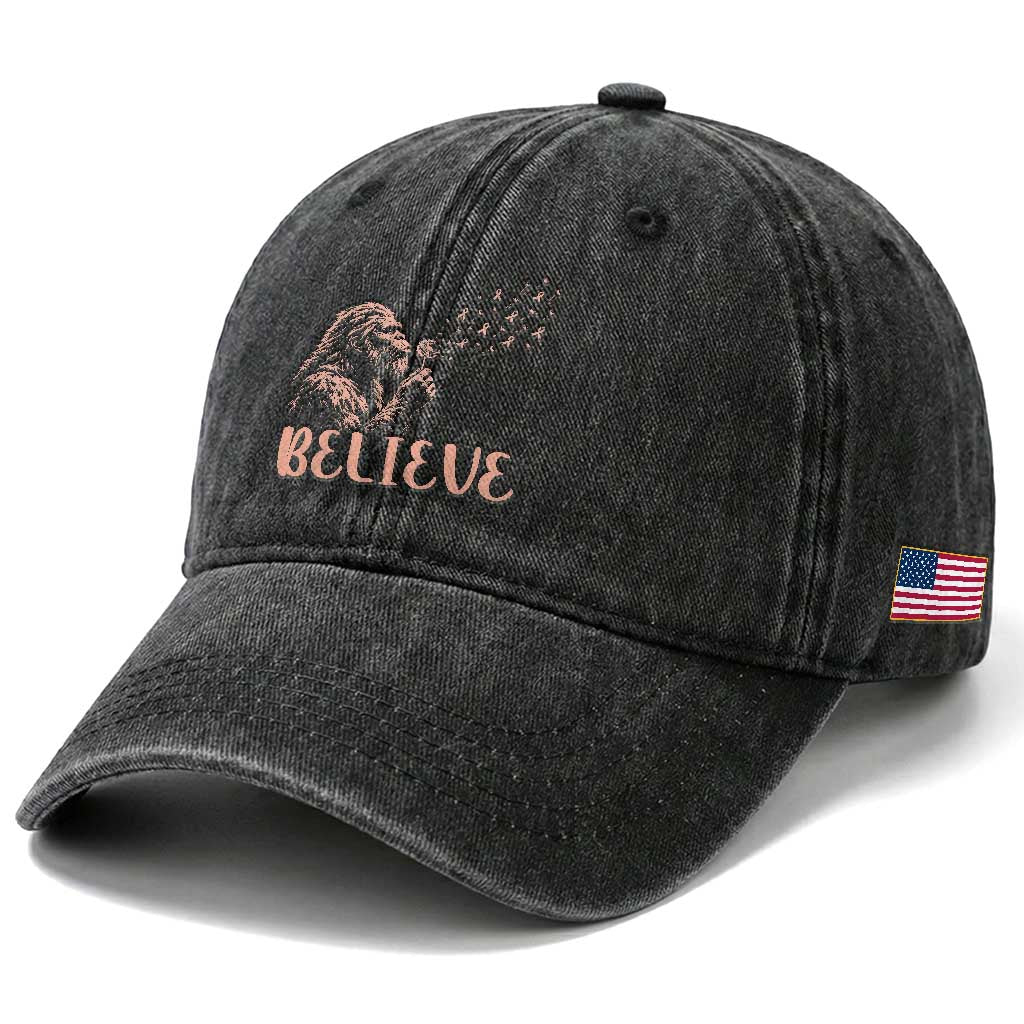 Funny Bigfoot Blowing Dandelion Flower Graphic Washed Cotton Baseball Cap Believe Endometrial Cancer Awareness