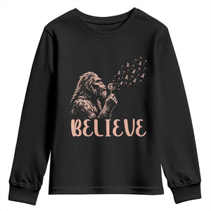 Funny Bigfoot Blowing Dandelion Flower Graphic Youth Sweatshirt Believe Endometrial Cancer Awareness
