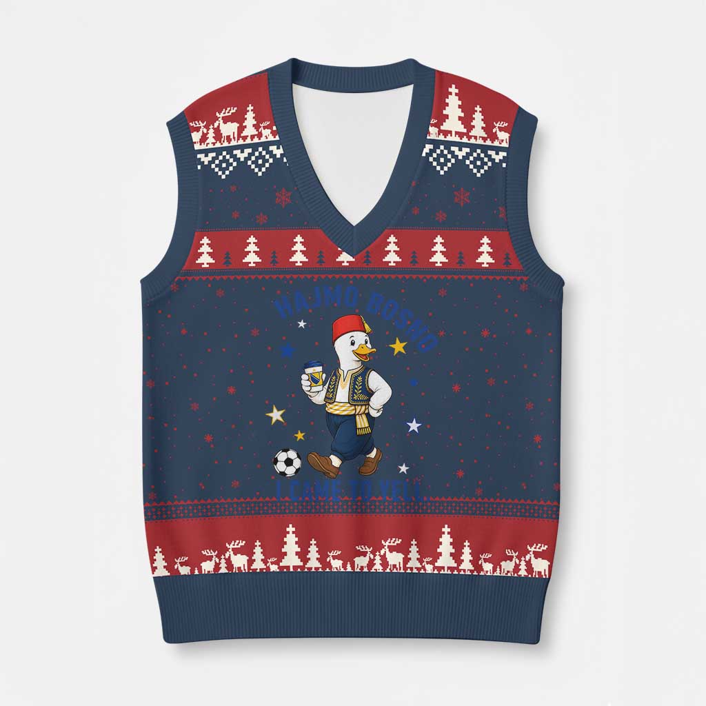 Hajmo Bosno I Came To Yell V-Neck Knit Sweater Vest Funny Bosnia Goose Game Day Gift TS12 Navy Red Print Your Wear