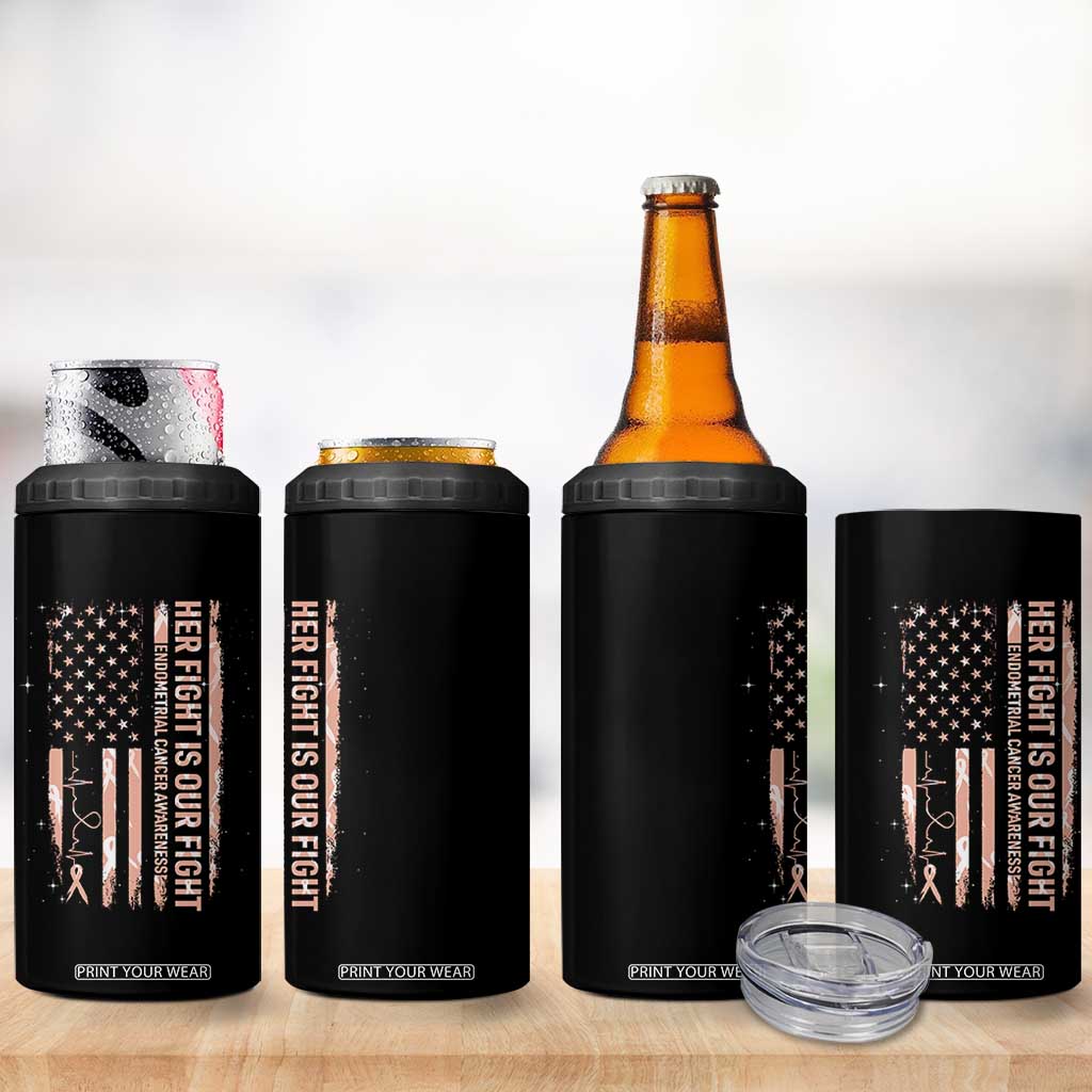 Patriotic Endometrial Cancer Awareness 4 in 1 Can Cooler Tumbler Her Fight Our Fight