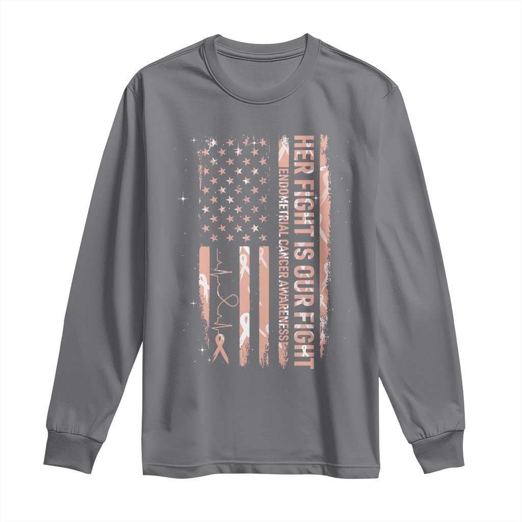 Patriotic Endometrial Cancer Awareness Long Sleeve Shirt Her Fight Our Fight
