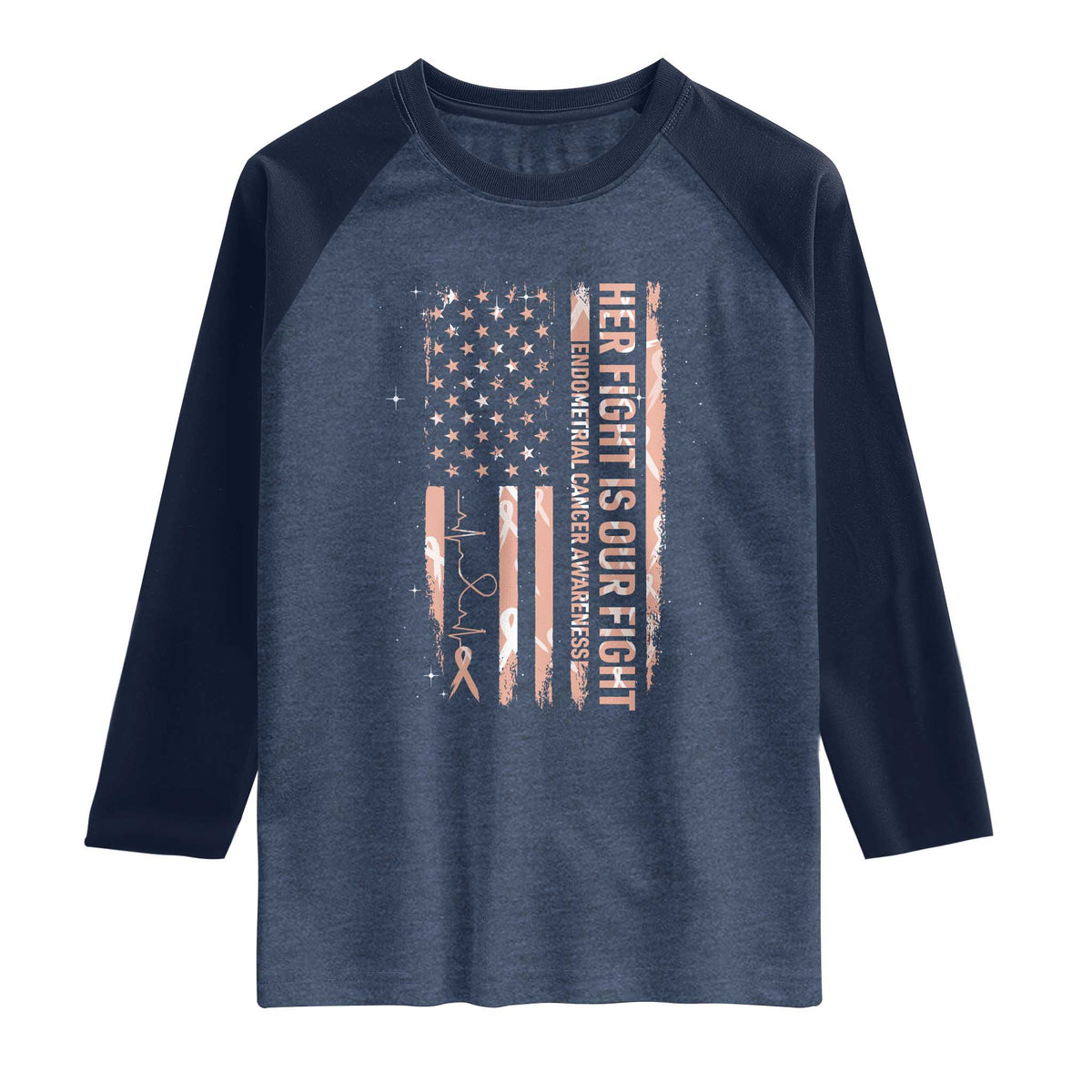 Patriotic Endometrial Cancer Awareness Raglan Shirt Her Fight Our Fight