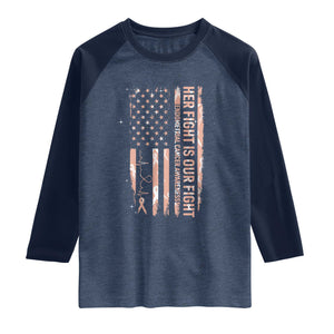 Patriotic Endometrial Cancer Awareness Raglan Shirt Her Fight Our Fight