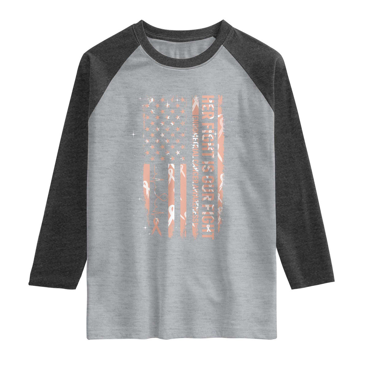 Patriotic Endometrial Cancer Awareness Raglan Shirt Her Fight Our Fight