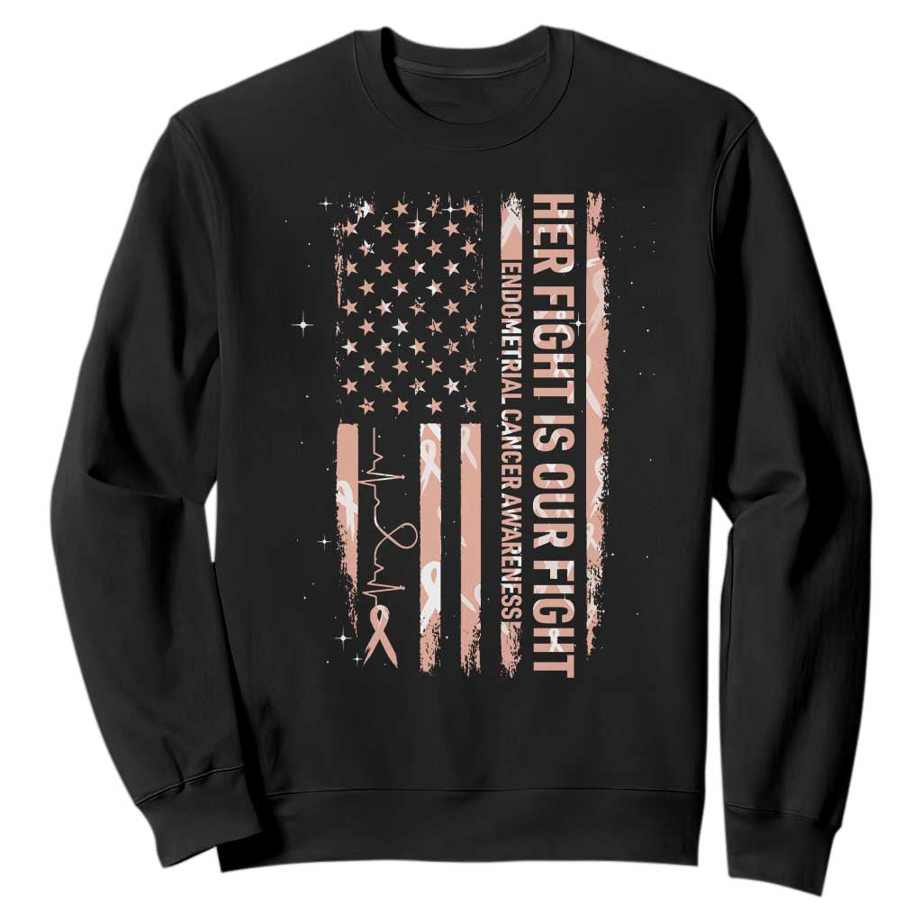 Patriotic Endometrial Cancer Awareness Sweatshirt Her Fight Our Fight