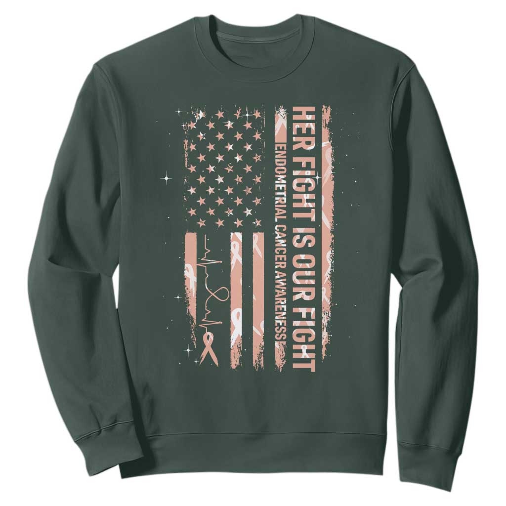 Patriotic Endometrial Cancer Awareness Sweatshirt Her Fight Our Fight