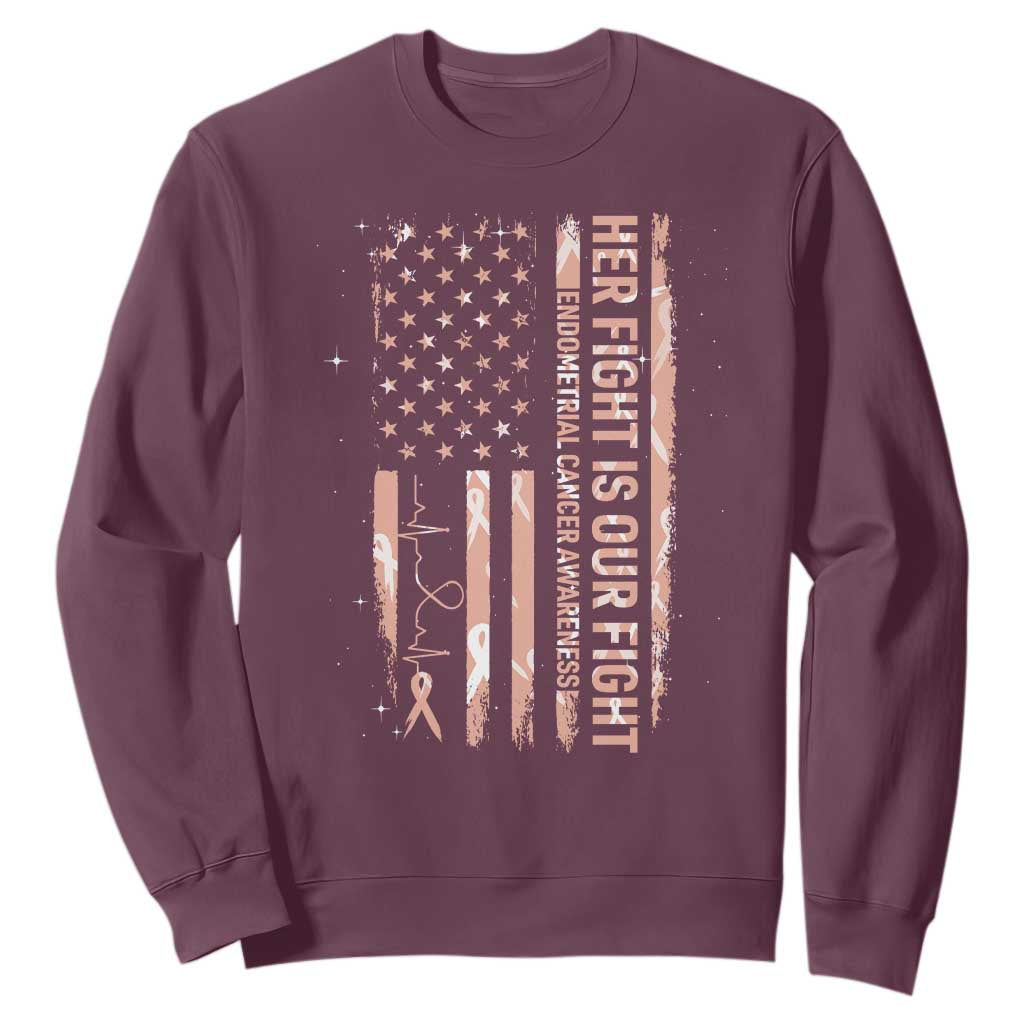 Patriotic Endometrial Cancer Awareness Sweatshirt Her Fight Our Fight