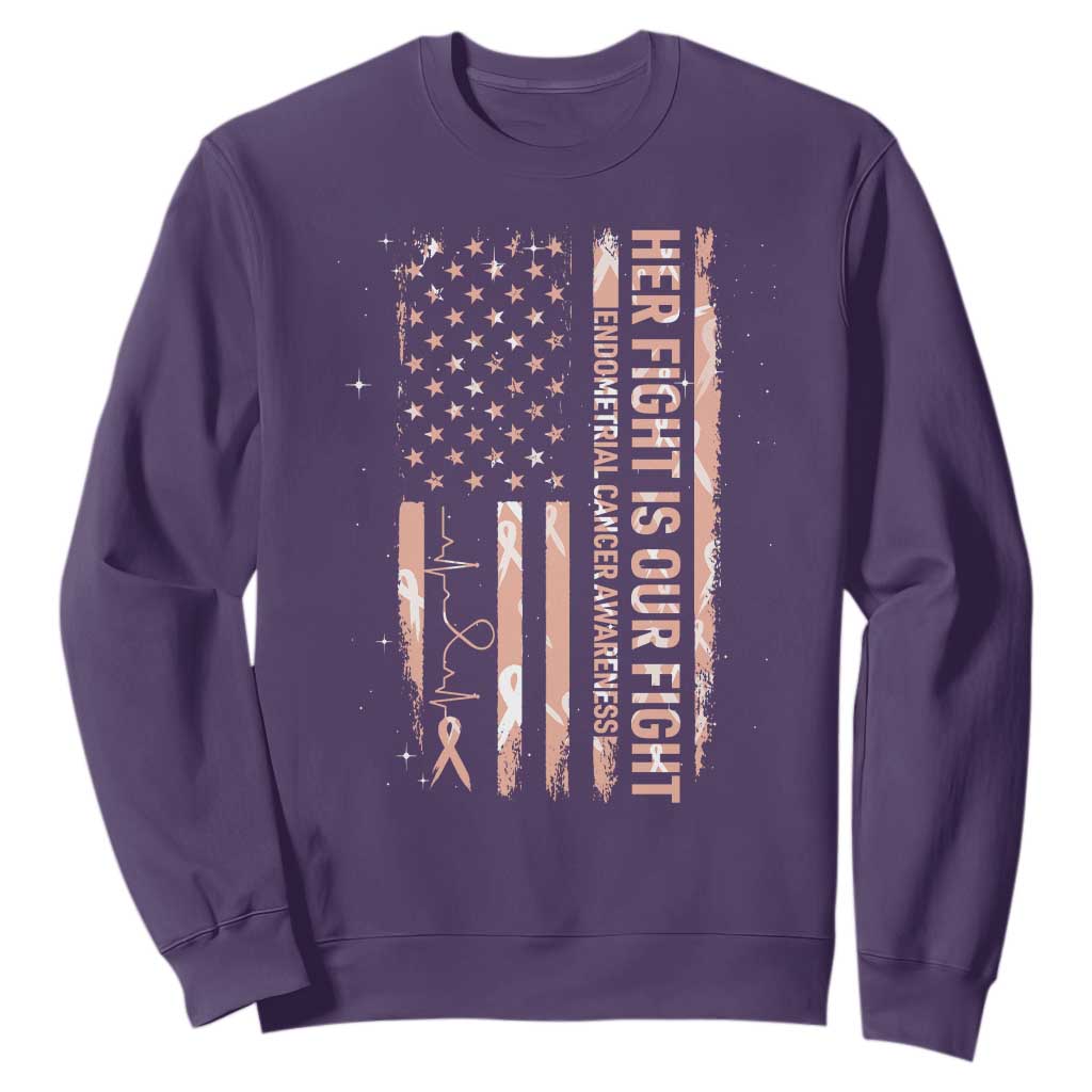 Patriotic Endometrial Cancer Awareness Sweatshirt Her Fight Our Fight