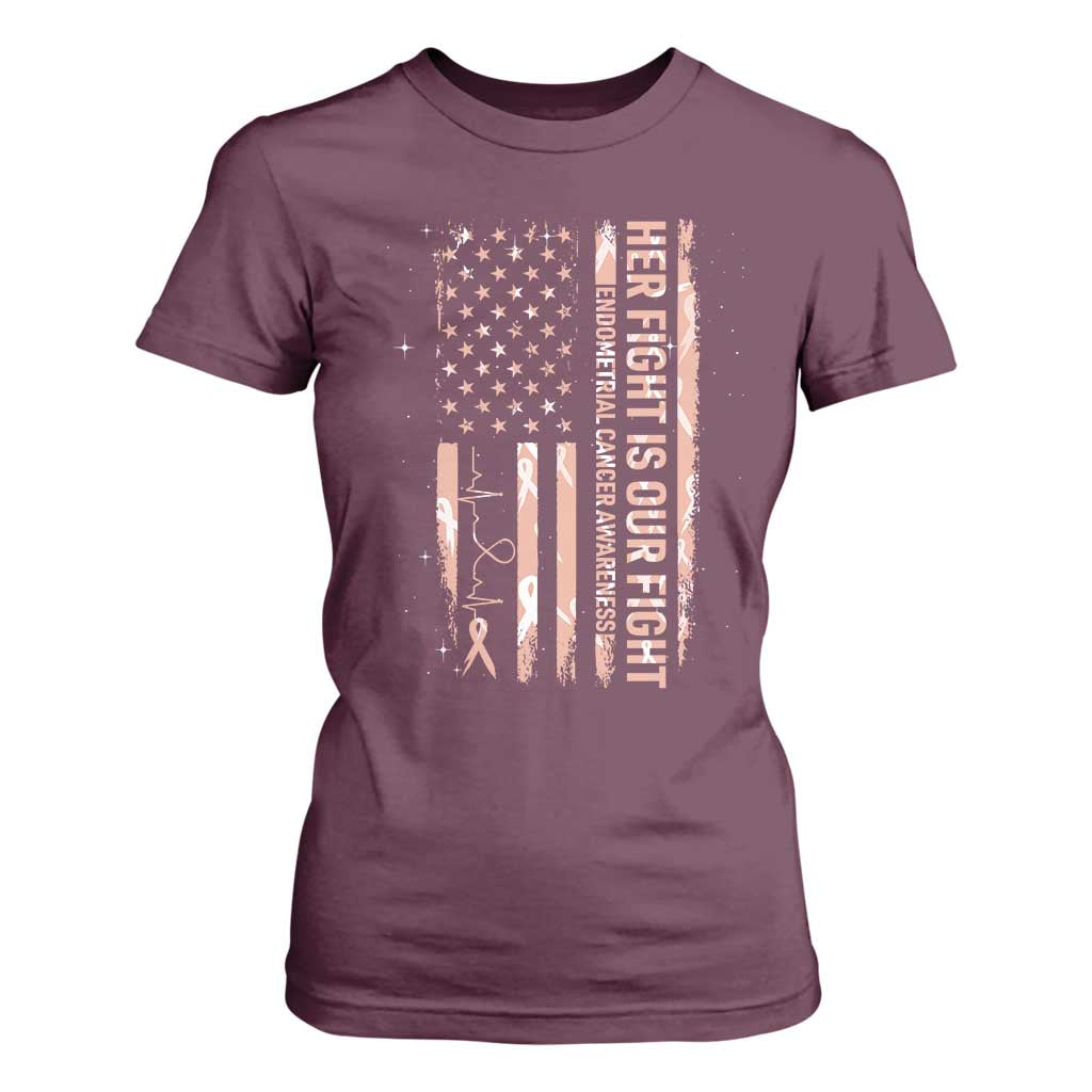 Patriotic Endometrial Cancer Awareness T Shirt For Women Her Fight Our Fight