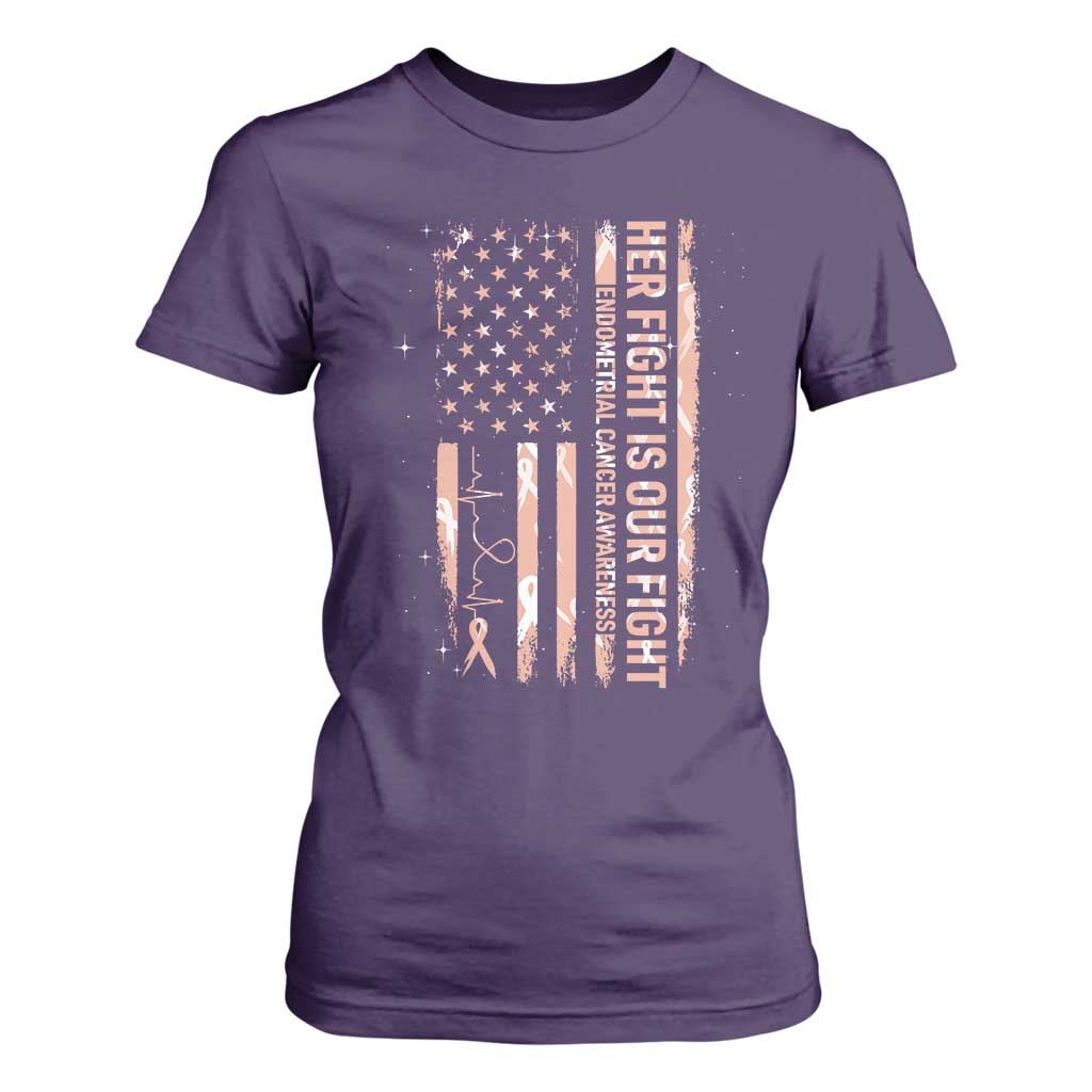 Patriotic Endometrial Cancer Awareness T Shirt For Women Her Fight Our Fight
