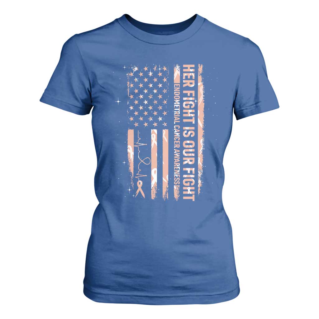 Patriotic Endometrial Cancer Awareness T Shirt For Women Her Fight Our Fight