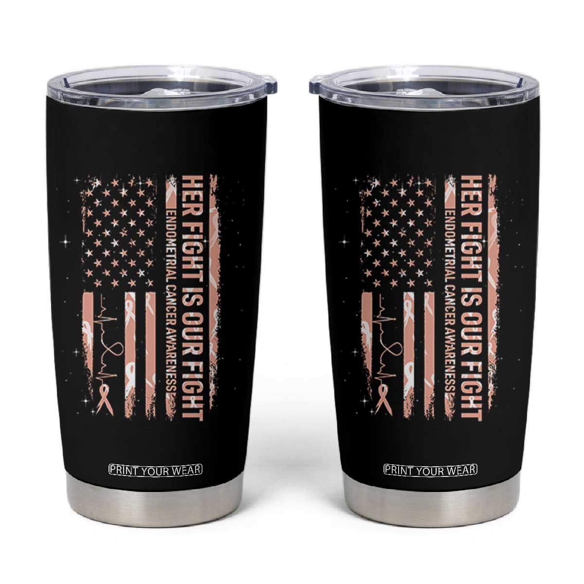 Patriotic Endometrial Cancer Awareness Tumbler Cup Her Fight Our Fight