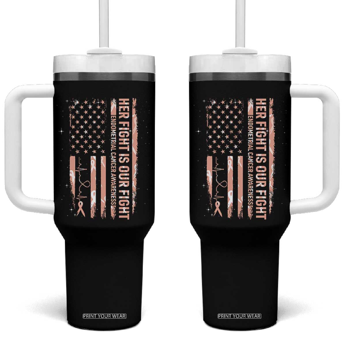Patriotic Endometrial Cancer Awareness Tumbler With Handle Her Fight Our Fight