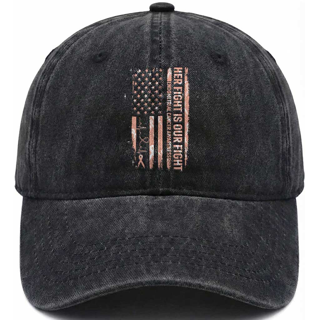 Patriotic Endometrial Cancer Awareness Washed Cotton Baseball Cap Her Fight Our Fight
