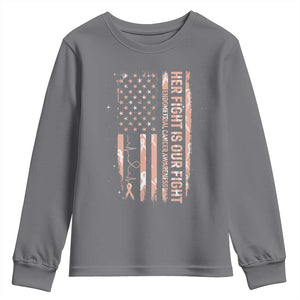 Patriotic Endometrial Cancer Awareness Youth Sweatshirt Her Fight Our Fight