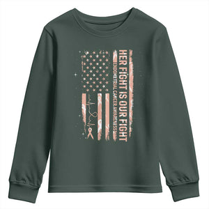 Patriotic Endometrial Cancer Awareness Youth Sweatshirt Her Fight Our Fight