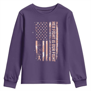 Patriotic Endometrial Cancer Awareness Youth Sweatshirt Her Fight Our Fight