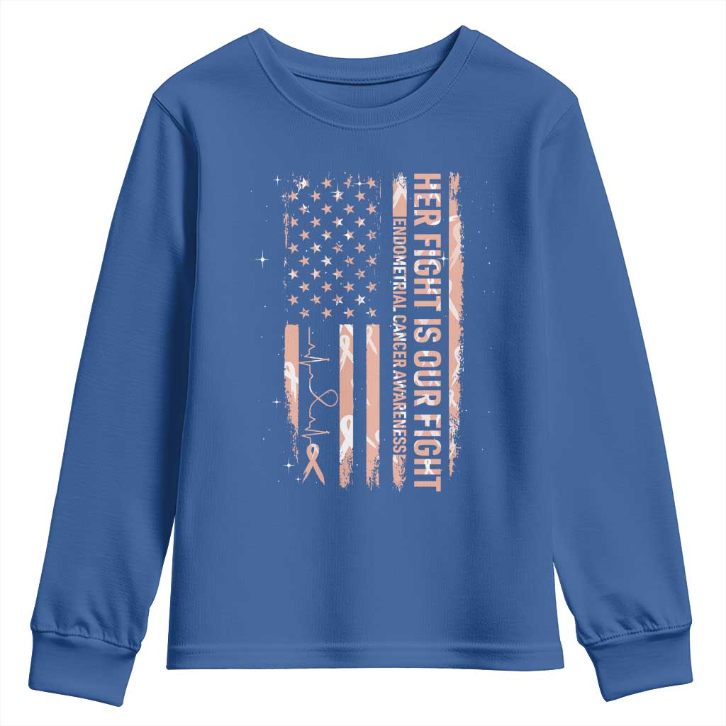 Patriotic Endometrial Cancer Awareness Youth Sweatshirt Her Fight Our Fight