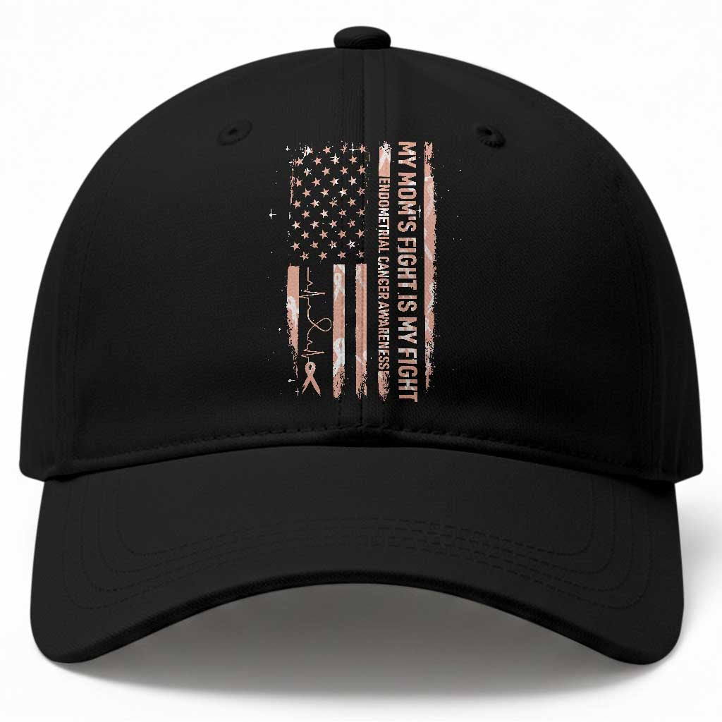 American Flag Endometrial Cancer Support Baseball Cap My Moms Fight My Fight