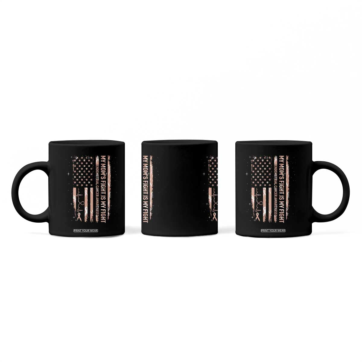 American Flag Endometrial Cancer Support Coffee Mug My Moms Fight My Fight