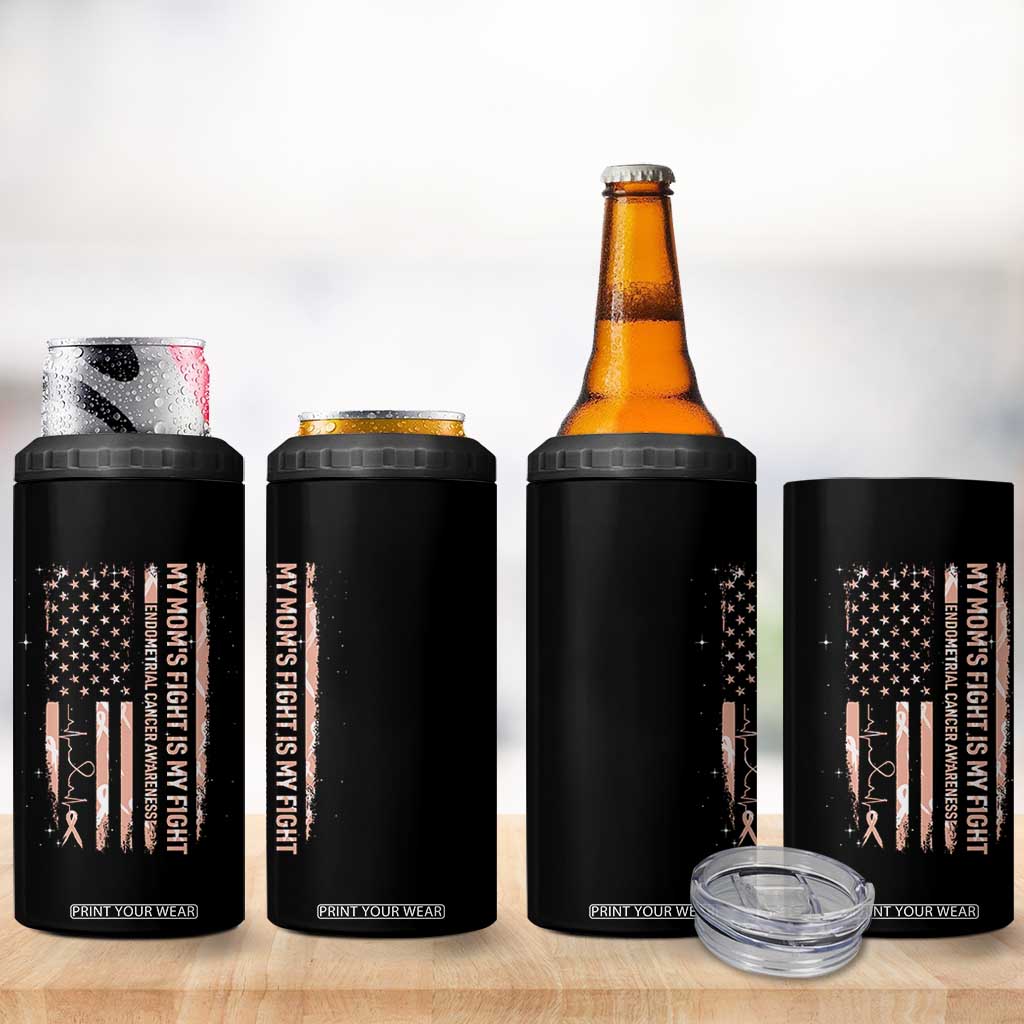 American Flag Endometrial Cancer Support 4 in 1 Can Cooler Tumbler My Moms Fight My Fight