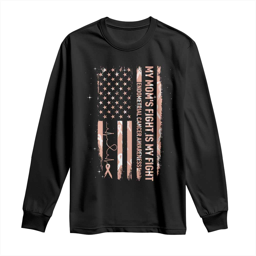 American Flag Endometrial Cancer Support Long Sleeve Shirt My Moms Fight My Fight TS12 Black Print Your Wear