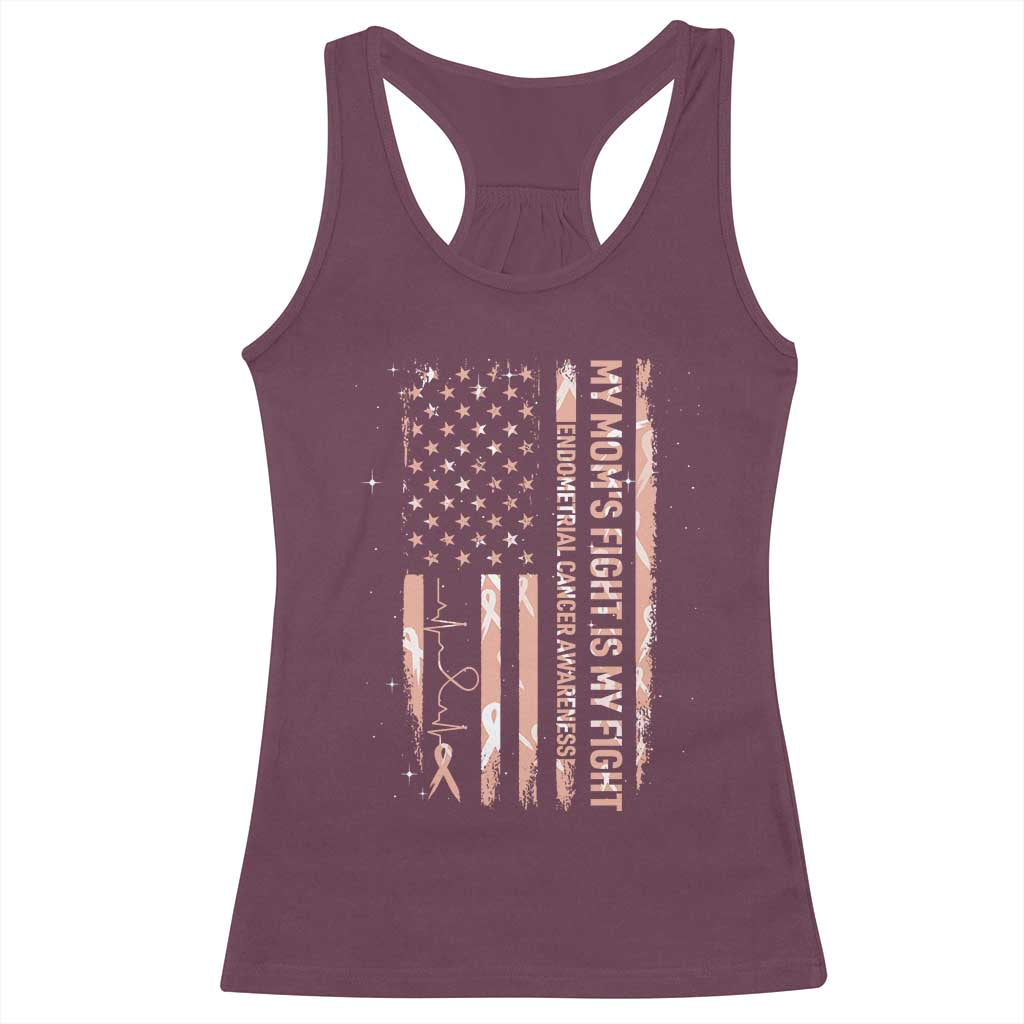 American Flag Endometrial Cancer Support Racerback Tank Top My Moms Fight My Fight