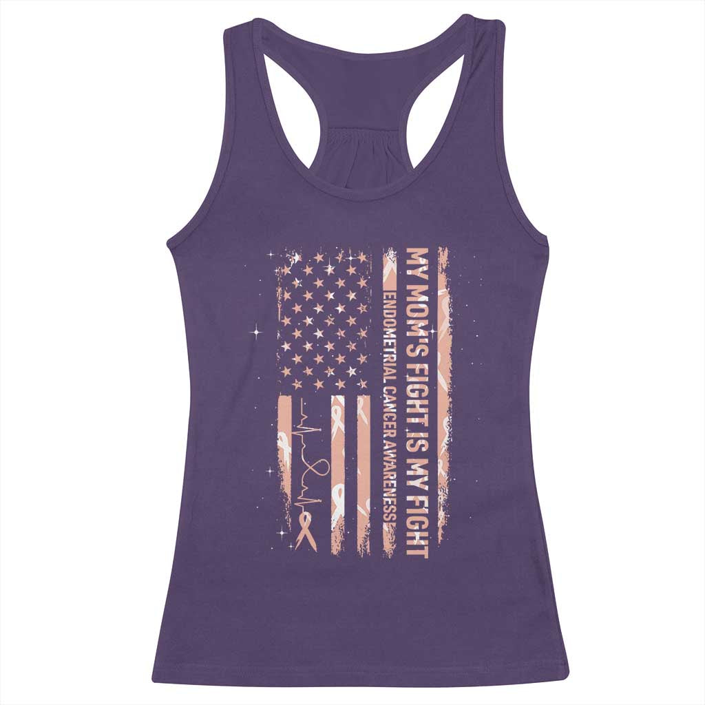 American Flag Endometrial Cancer Support Racerback Tank Top My Moms Fight My Fight