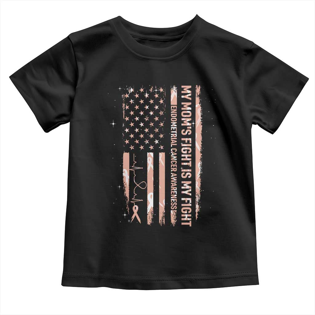 American Flag Endometrial Cancer Support Toddler T Shirt My Moms Fight My Fight TS12 Black Print Your Wear