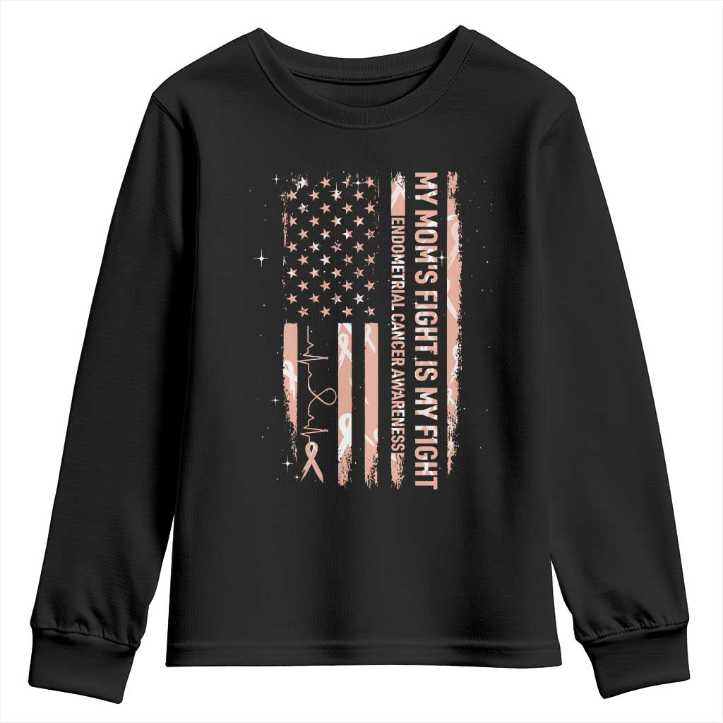 American Flag Endometrial Cancer Support Youth Sweatshirt My Moms Fight My Fight TS12 Black Print Your Wear