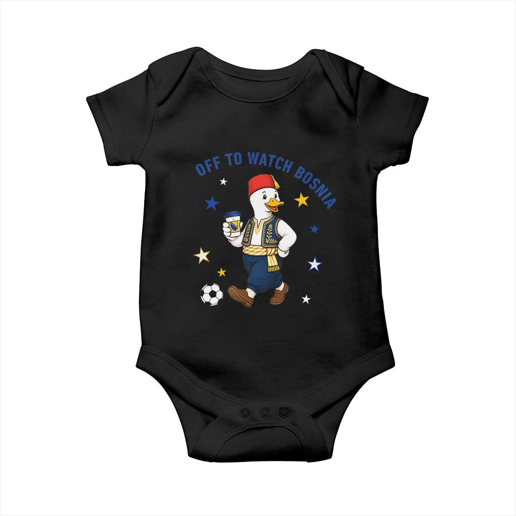 Off To Watch Bosnia Baby Onesie Funny Goose Fudbal Fan Gift