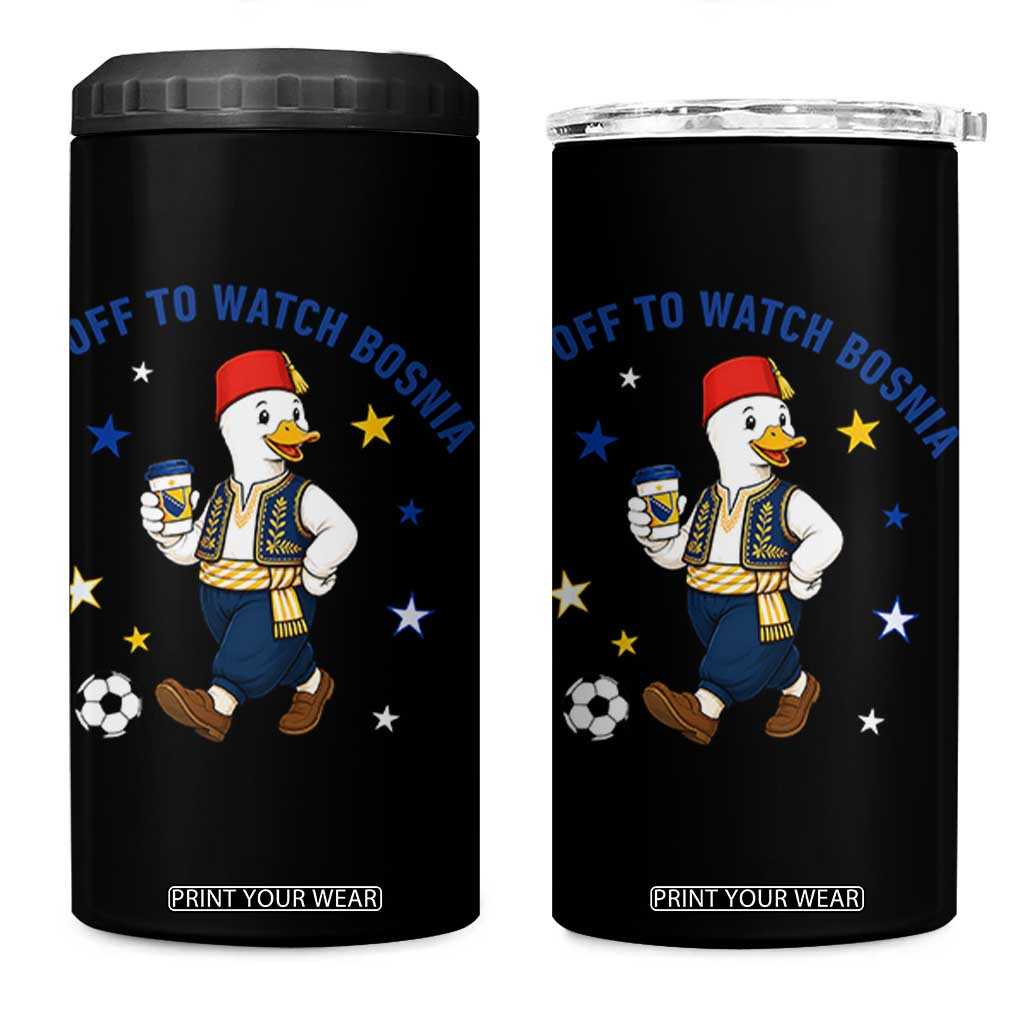 Off To Watch Bosnia 4 in 1 Can Cooler Tumbler Funny Goose Fudbal Fan Gift