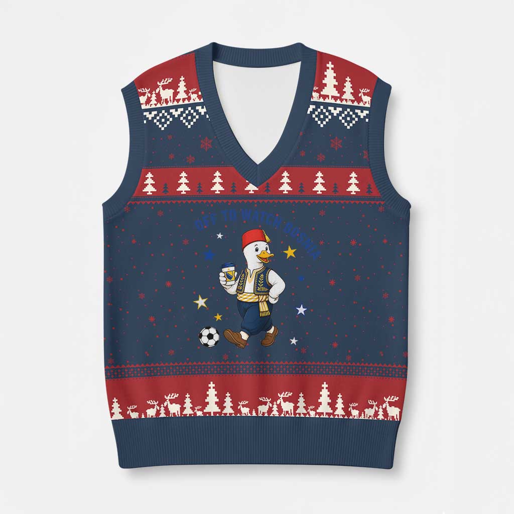 Off To Watch Bosnia V-Neck Knit Sweater Vest Funny Goose Fudbal Fan Gift