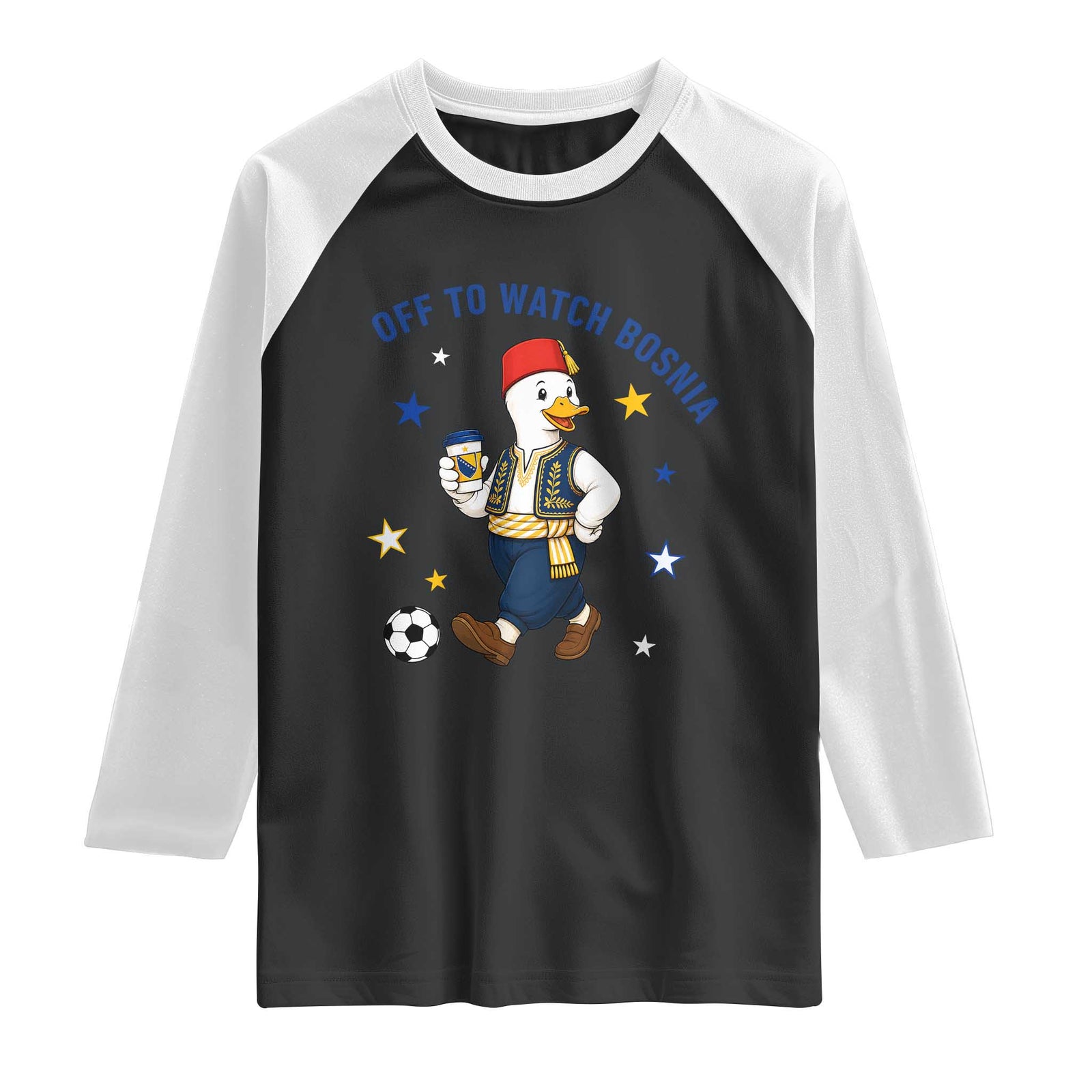 Off To Watch Bosnia Raglan Shirt Funny Goose Fudbal Fan Gift TS12 Black White Print Your Wear
